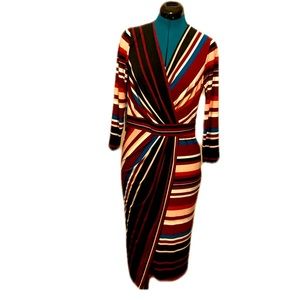 Burgundy Striped NY&Co Wrap Dress Womens Size Medium